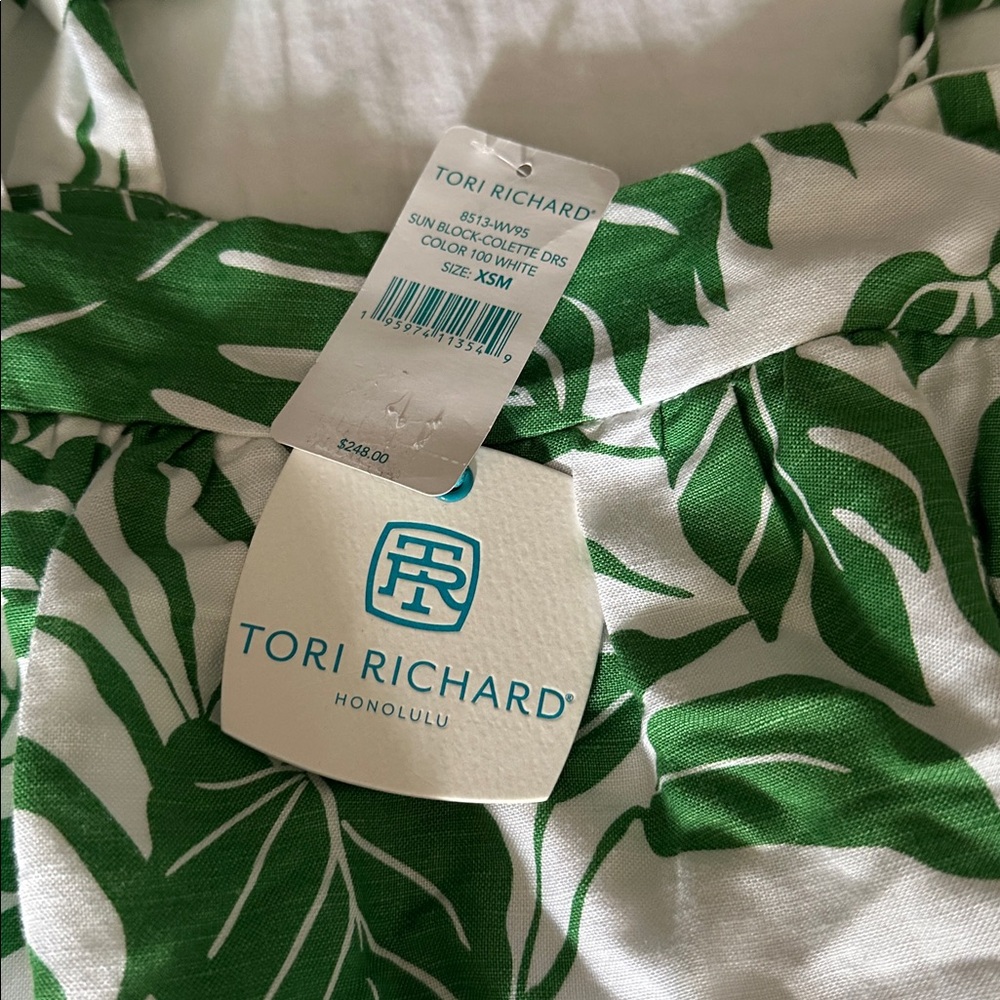 NWT Tori Richard Leafy Green and White Dress - Picture 6 of 12